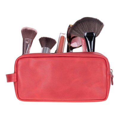Bloominbag Bloombiel Crimson Red Kırmızı Hakiki Deri Seyahat Ve Makyaj Çantası