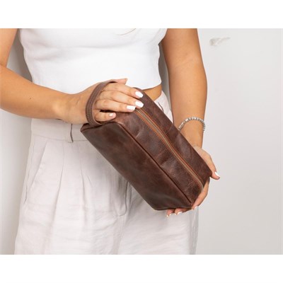 Bloominbag Bloombiel Mahogany Kahverengi Hakiki Deri Seyahat Ve Makyaj Çantası