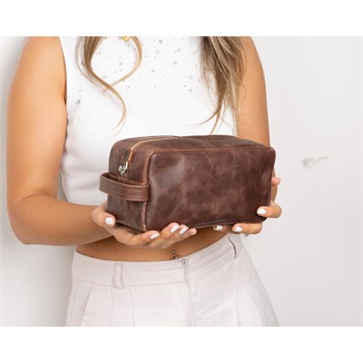 Bloominbag Bloombiel Mahogany Kahverengi Hakiki Deri Seyahat Ve Makyaj Çantası