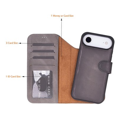 Bloominbag Bloomcase Magic Wallet Ash Mist Gray Hakiki Deri Iphone 17 Air(6.5