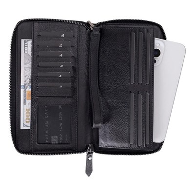 Bloominbag Bloomporter Obsidian Black Hakiki Deri Telefon Bölmeli Cüzdan