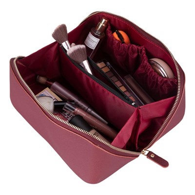 Bloominbag Ella Terra Burgendy Bordo Deri Makyaj Çantası