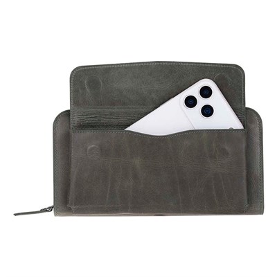 Bloominbag Faron Ash Graphite Telefon Bölmeli Hakiki Deri Unisex Clutch Çanta