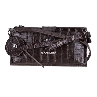 Bloominbag Mocha Croco Lozan Hakiki Süet Çapraz Askılı Telefon Bölmeli Cüzdan Çanta