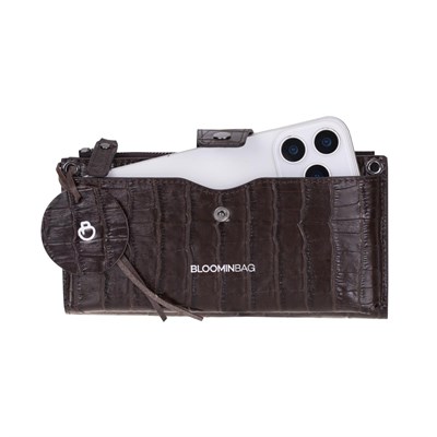 Bloominbag Mocha Croco Lozan Hakiki Süet Çapraz Askılı Telefon Bölmeli Cüzdan Çanta