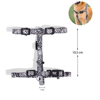 Bloominbag Swissplus Urban Paws Zebra Black Geri Dönüştürülmüş H-tipi Köpek Göğüs Tasması-2xs