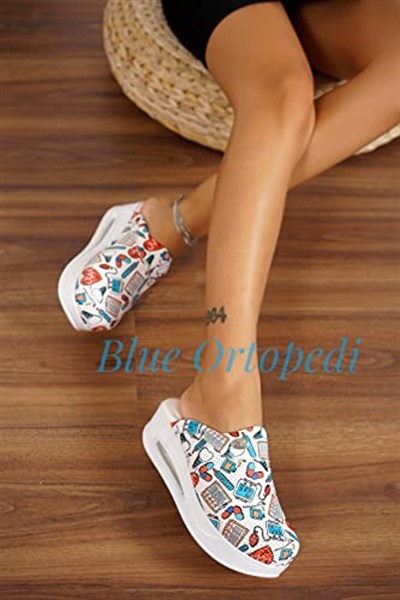 BLUE ORTHOPEDİC SABO TERLİK-Beyaz Kalp Desenli Airmax Ortopedik Sabo Terlik