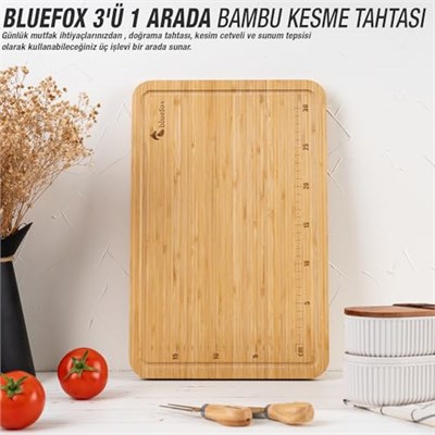 Bluefox 3ü 1 Arada Bambu Kesme Tahtası: Doğrama Tahtası, Kesim Cetveli ve Tepsi Fonksiyonlarıyla Mutfakta Pratik Çözüm,Su Oluklu, Bıçak Dostu, Neme - Seçenekler: 33 x 24 cm & 28 x 22 cm, 38U x 25G cm