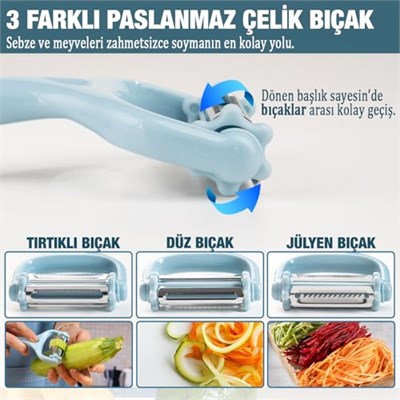 Bluefox 3ü 1 Arada Patates & Sebze Soyucu – Paslanmaz Çelik Bıçaklı, Düz + Tırtıklı + Jülyen Soyma, Ergonomik Sap, Bulaşık Makinesine Uygun, Kompakt & Dayanıklı Mutfak Gereci
