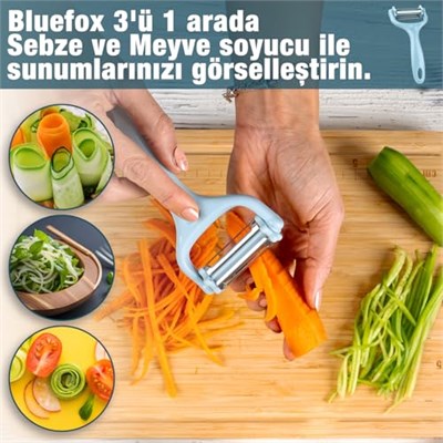 Bluefox 3ü 1 Arada Patates & Sebze Soyucu – Paslanmaz Çelik Bıçaklı, Düz + Tırtıklı + Jülyen Soyma, Ergonomik Sap, Bulaşık Makinesine Uygun, Kompakt & Dayanıklı Mutfak Gereci