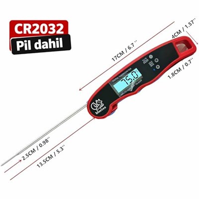 Bluefox Dijital Hızlı Okunan Mutfak Termometresi - Mıknatıslı, Katlanabilir, Arkadan Aydınlatmalı Ekran, 240° Dönebilen Prob, -50°C-300°C Aralığı