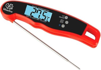 Bluefox Dijital Hızlı Okunan Mutfak Termometresi - Mıknatıslı, Katlanabilir, Arkadan Aydınlatmalı Ekran, 240° Dönebilen Prob, -50°C-300°C Aralığı