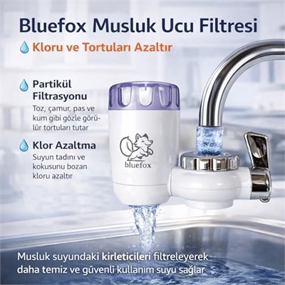 Bluefox Mutfak Musluk Ucu Su Arıtma (Ver. II) - Klor ve Kireç Azaltıcı, Organik Safsızlıkları Giderici, Uzun Ömürlü Temizlenebilir Kartuş, Kolay Kurulumlu, Akıllı Sürahi Ön Arıtma için İdeal