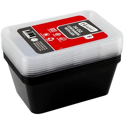 Bluesky Çok Yönlü Dikdörtgen Kaplar - (10lu Paket) - Yemek Hazırlama ve Saklama için Mükemmel, 34 oz, Siyah