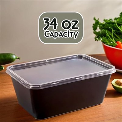 Bluesky Çok Yönlü Dikdörtgen Kaplar - (10lu Paket) - Yemek Hazırlama ve Saklama için Mükemmel, 34 oz, Siyah