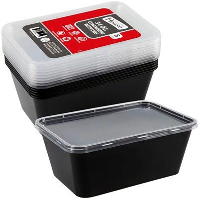 Bluesky Çok Yönlü Dikdörtgen Kaplar - (10lu Paket) - Yemek Hazırlama ve Saklama için Mükemmel, 34 oz, Siyah