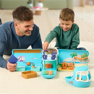 Bluey 3ü 1 Arada Dönüştüren Uçak Oyun Seti, Bir Uçaktan Bir Tatil Köyüne ve Tekneye Dönüşür! 27 inç/70 cm Genişliğinde Tatil Köyü Oyun Seti, 25ten Fazla Ses ve İfadeye Açılır