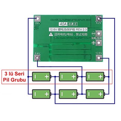 BMS 3S 40A Koruma Kartı Lityum Pil Batarya Li-ion 18650 Enhanced