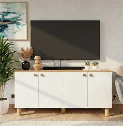 Bohem Tv Konsol,tv Ünitesi Salon Mobilyası Beyaz - Meşe