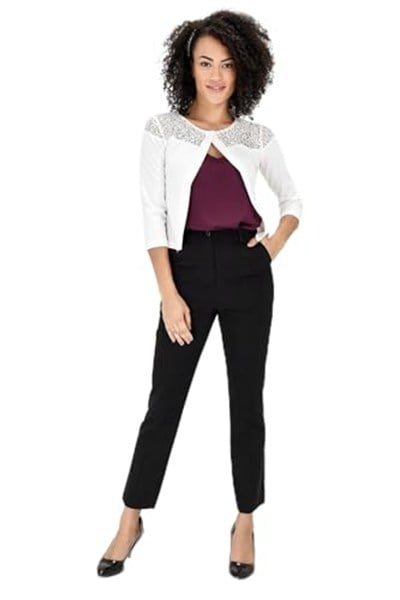 Bolero Capri Kol Dantel Detaylı Şık Ofis Hırka - Krem