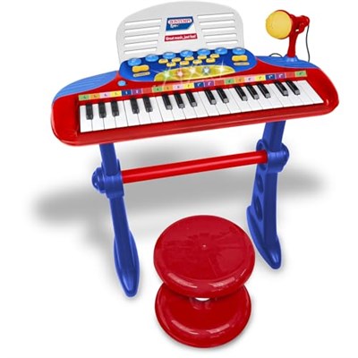 Bontempi | MiniKeyFun - Tastiera Giocattolo Piccoli Musicisti con Microfono, Sgabello e Leggio, Rosa, 54,4 x 32,9 x 15,9 cm