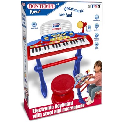 Bontempi | MiniKeyFun - Tastiera Giocattolo Piccoli Musicisti con Microfono, Sgabello e Leggio, Rosa, 54,4 x 32,9 x 15,9 cm
