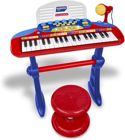 Bontempi | MiniKeyFun - Tastiera Giocattolo Piccoli Musicisti con Microfono, Sgabello e Leggio, Rosa, 54,4 x 32,9 x 15,9 cm