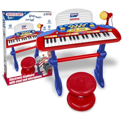 Bontempi | MiniKeyFun - Tastiera Giocattolo Piccoli Musicisti con Microfono, Sgabello e Leggio, Rosa, 54,4 x 32,9 x 15,9 cm