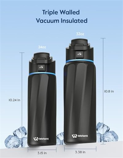 Boost Akıllı Su Şişesi, İçmeyi Hatırlatan, 24 oz BPA İçermeyen Paslanmaz Çelik Vakum Yalıtımlı Şişe, APP ile Geniş Ağızlı Su İzleyici, Hediye için İdeal