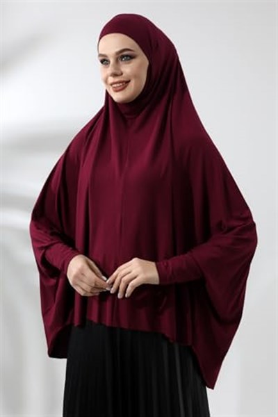 Bordo Hazır Pratik Sultanbaş Tesettür Kollu Penye Sufle Eşarp Hijab