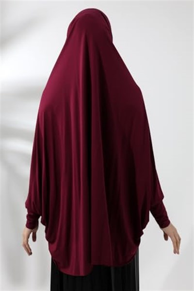 Bordo Hazır Pratik Sultanbaş Tesettür Kollu Penye Sufle Eşarp Hijab