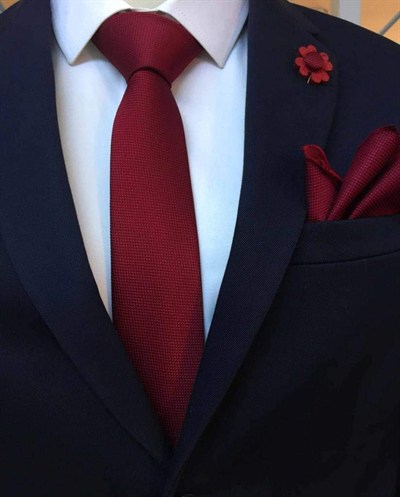 Bordo Kravat Mendil Yaka Çiçeği Set KMC-1