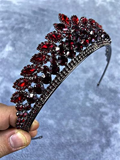 Bordo Kristal Taşlı Elanur Model Kına Ve Gelin Tacı
