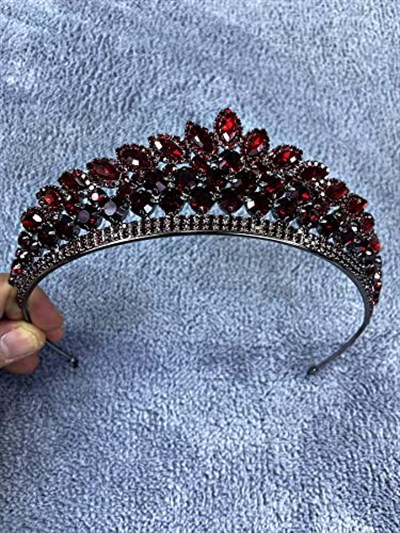 Bordo Kristal Taşlı Elanur Model Kına Ve Gelin Tacı