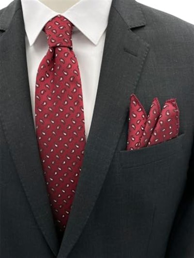 Bordo Küçük Şal Desen Kravat Mendil Set