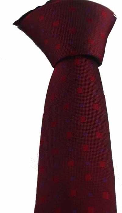 Bordo Nokta ve Kare Desenli Slim Kravat SKP-10