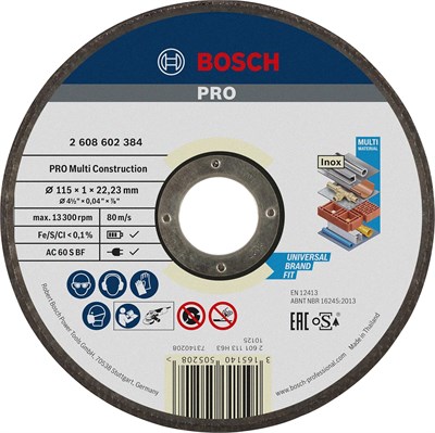 Bosch - 115 * 1, 0 mm Çoklu Malzemelerde Kullanım İçin Düz Kesme Diski (Taş)