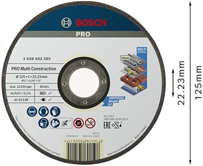 Bosch - 125 * 1, 0 mm Çoklu Malzemelerde Kullanım İçin Düz Kesme Diski (Taş)