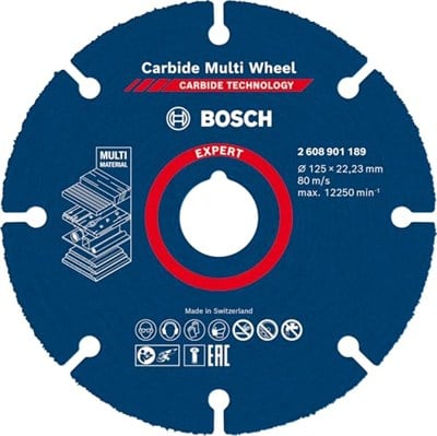 Bosch 1x EXPERT Carbide Multi Wheel Kesici Diskler (Sert ahşap, Çivili ahşap, Plastik, Alçıpan panel, Ø 125 mm, Aksesuar Küçük Avuç Taşlama Makinesi)