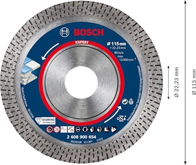 Bosch 1x EXPERT HardCeramic Elmas Kesme Diskleri (Sert fayanslar, Sert taş, Ø 115 mm, Aksesuar Küçük Avuç Taşlama Makinesi) - Bedenler: 115mm, 180mm