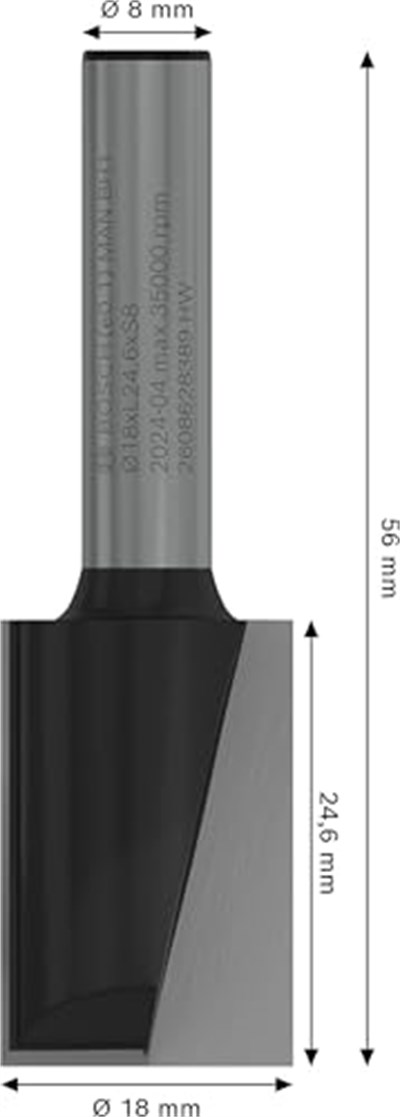 Bosch 2 608 628 aksesuarı 389 kesici 8 mm, D1 18 mm, L 25 mm, G 56 mm - Seçenekler: Ø 5 mm, Ø 14 mm, Ø 16 mm, Ø 18 mm, Ø 20 mm, Ø 22 mm, L 19...