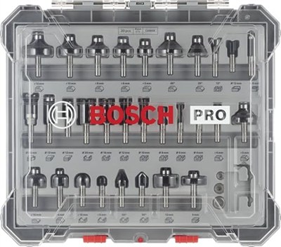Bosch 30 parçalı freze seti karışık (ahşap için, 8 mm şaftlı üst freze aksesuarı)