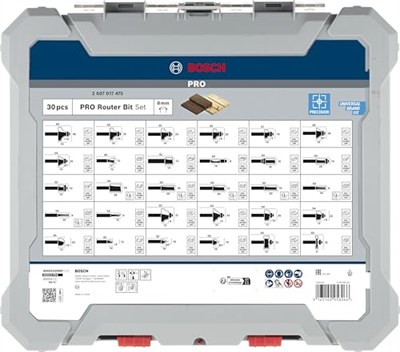 Bosch 30 parçalı freze seti karışık (ahşap için, 8 mm şaftlı üst freze aksesuarı)