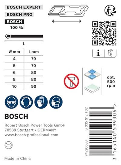Bosch Pro Cyl-9 Fayans Matkabı Seti, 5 Parça, Seramik, Gri - Bedenler: 8mm, 10mm