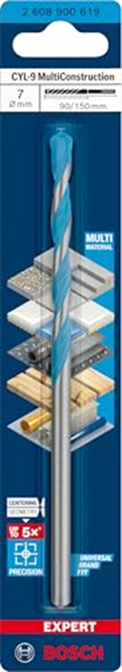 Bosch Professional 1x EXPERT CYL-9 MultiConstruction Delme Uçları (Beton, Yumuşak döşemeler, Çelik, Yumuşak ahşap, Plastik, Ø 7,00x150 mm, Aksesuar Darbeli Matkap/Vidalama)