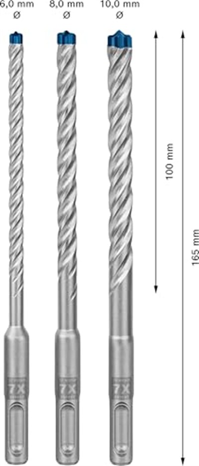 Bosch Professional 3 parça Expert SDS plus-7X Kırıcı Delici Delme Uçları (Yumuşak taş, Sert taş, Beton, Donatılı beton, Beton bina bloku, Ø 6-10 mm, Aksesuar Kırıcı Delici)