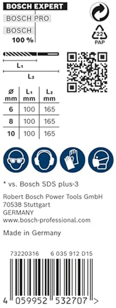 Bosch Professional 3 parça Expert SDS plus-7X Kırıcı Delici Delme Uçları (Yumuşak taş, Sert taş, Beton, Donatılı beton, Beton bina bloku, Ø 6-10 mm, Aksesuar Kırıcı Delici)