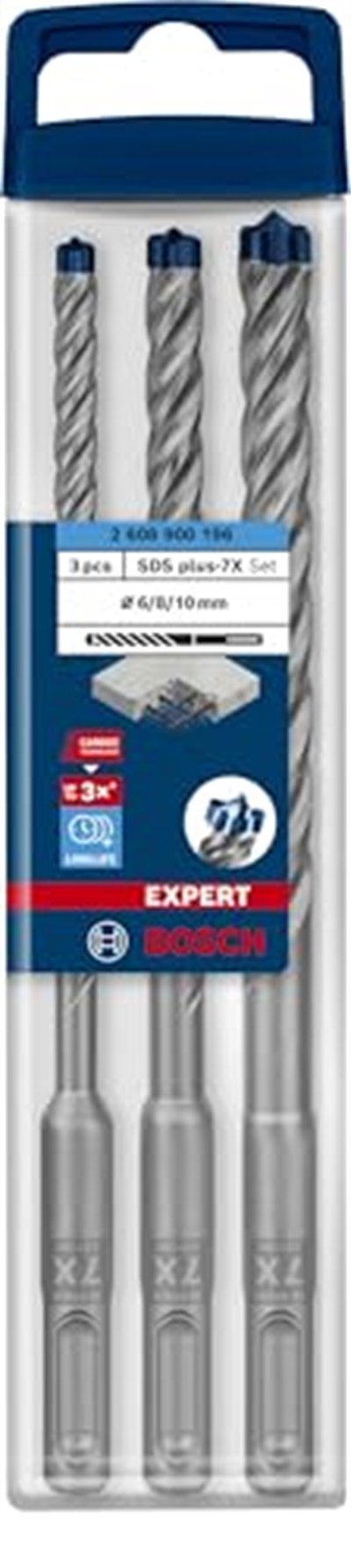 Bosch Professional 3 parça Expert SDS plus-7X Kırıcı Delici Delme Uçları (Yumuşak taş, Sert taş, Beton, Donatılı beton, Beton bina bloku, Ø 6-10 mm, Aksesuar Kırıcı Delici)