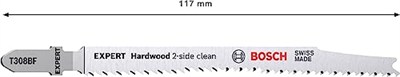 Bosch Professional 3x EXPERT ‘Hardwood 2-side clean’ T 308 BF Dekupaj Testere Bıçakları (Plastik kaplı levhalar, Multipleks levha, Uzunluk 117 mm, Aksesuar Dekupaj Testeresi)