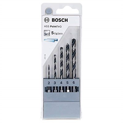 Bosch Professional 5 parçalı PointTeQ altıgen matkap seti (metal için, Ø: 2-6 mm, çalışma uzunluğu: 24-57 mm, toplam uzunluk: 60 - Seçenekler: Ø 2-6 mm, Ø 2 mm, Ø 2-8 mm, Ø 2,5 mm, Ø 3 mm, Ø 3,3 mm...